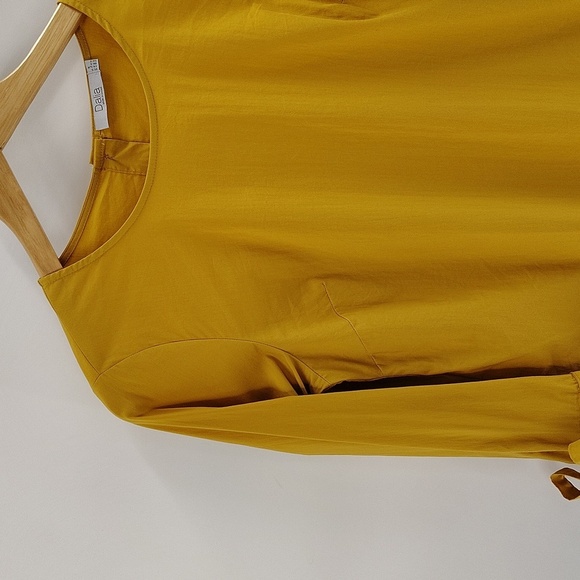 Dalia Mustard Yellow Gold Button Back Blouse Size Small Tie Button Wide Sleeves - Picture 2 of 8
